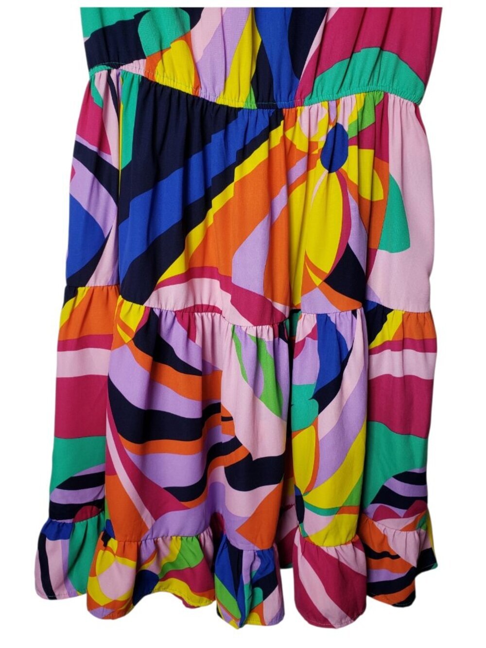 Ces Femme Colorful Abstract Print Tiered Ruffle Midi Dress Medium - Picture 9 of 13